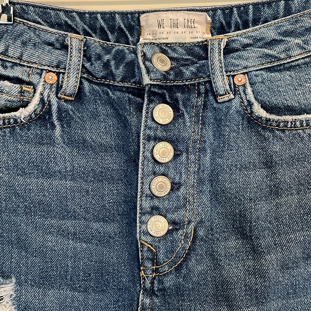 We The Free Breezy Button Fly Denim Jean Raw Hem Distressed Mini Skirt 25 - Picture 2 of 13